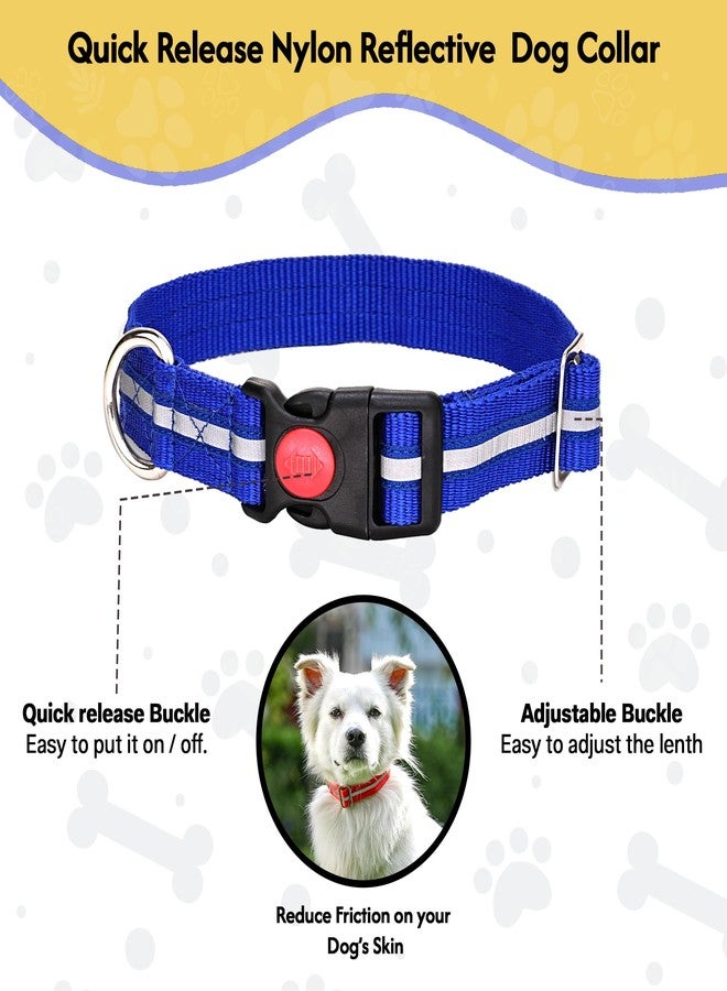 ADIL'S Nylon Reflective Dog Collar 1 Inch Width - Adjustable Heavy Duty Pet Collars with Quick Release Buckle & D-Ring for leashes Suitable for All Breeds, Size: M, Blue - Image 2